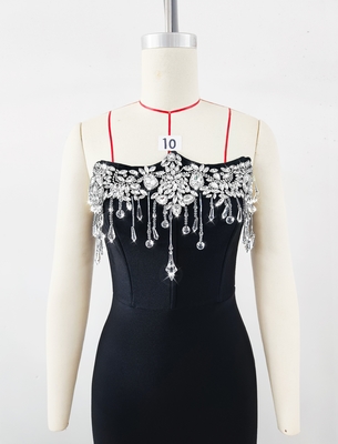 SB3296 Off-Shoulder Sleeveless Evening Gown Sexy Crystal Maxi Bandage Dress with Water Crystal Decoration