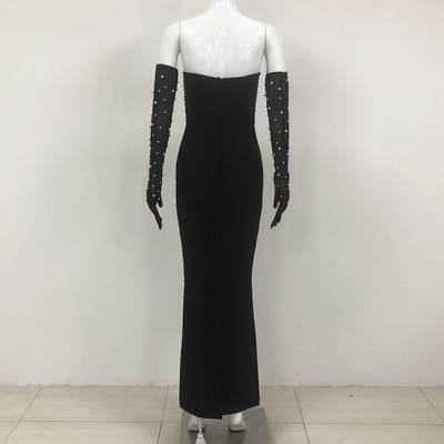 SB3284 Luxurious Pearl Embellished Long Bandage Party Dress for Women's Sexy and Fashionable Look