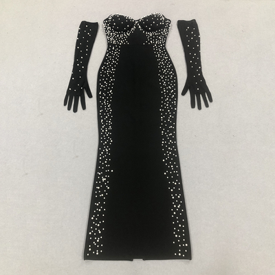SB3284 Luxurious Pearl Embellished Long Bandage Party Dress for Women's Sexy and Fashionable Look