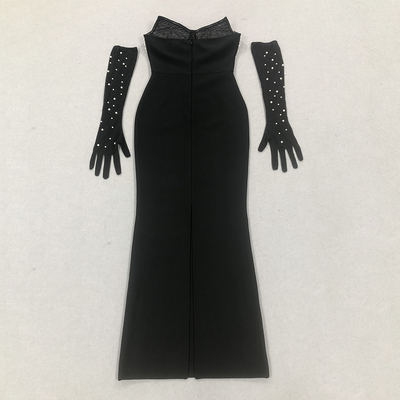 SB3284 Luxurious Pearl Embellished Long Bandage Party Dress for Women's Sexy and Fashionable Look