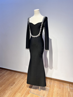 LS2588 Luxury Crystal Maxi Dress for Women Spring Season Smart Tracking Elastic Band 7-Day Fast Sampling