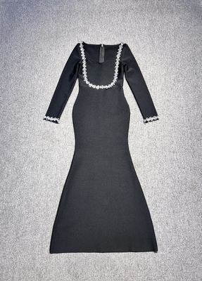 LS2588 Luxury Crystal Maxi Dress for Women Spring Season Smart Tracking Elastic Band 7-Day Fast Sampling