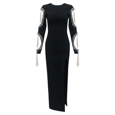 Luxurious Water Diamond Embellished Spring Party Perfection LS2591 Long Sleeve Bandage Dress for a Sophisticated Look