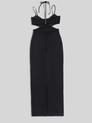 SB3288 Hollow Waist Sexy Bodycon Dress with Luxurious Crystal Bandage Black Maxi Length Party Dress