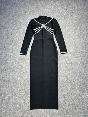 LS2586 Kimshein Women's Bandage Skirt with Long Sleeves and Crystal Dress Woven Craft Regular Sleeves LS2586 Latest Design