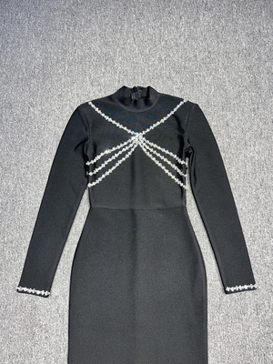 LS2586 Kimshein Women's Bandage Skirt with Long Sleeves and Crystal Dress Woven Craft Regular Sleeves LS2586 Latest Design