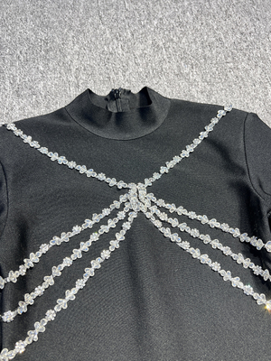 LS2586 Kimshein Women's Bandage Skirt with Long Sleeves and Crystal Dress Woven Craft Regular Sleeves LS2586 Latest Design