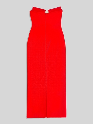 Adult Women's Dance Party Maxi Red Crystal Off-Shoulder Bodycon Bandage Dress with 240g Fabric Weight