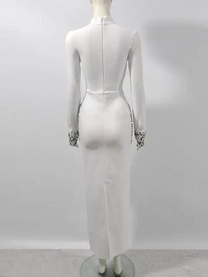 LS2582 Women's Maxi Dress Long Sleeves and Crystal Embellishments for Fashionable Women's Clothing