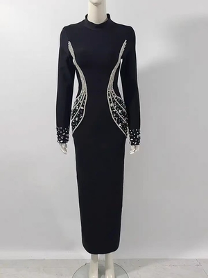 LS2582 Women's Maxi Dress Long Sleeves and Crystal Embellishments for Fashionable Women's Clothing