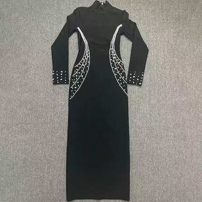 LS2582 Women's Maxi Dress Long Sleeves and Crystal Embellishments for Fashionable Women's Clothing