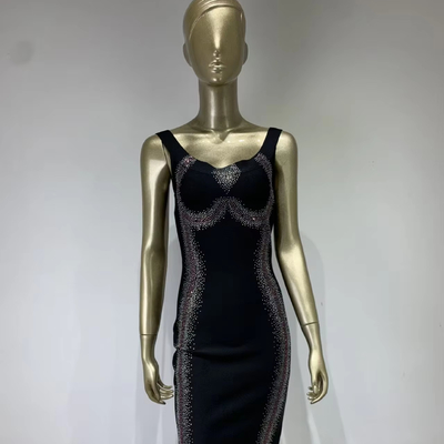 Single Shoulder Strap Bandage Dress Elegant and Sexy SB3275 Street Lady Water Diamond Dress with Gloves
