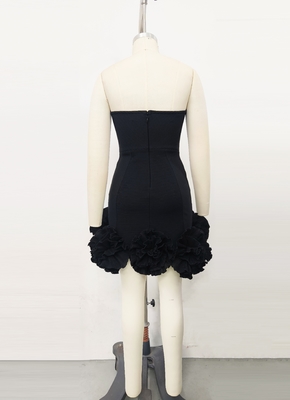 Off-Shoulder Tight Handmade Floral Dress Basic and Simple Style Mini Cocktail Dress for Women at Business Functions