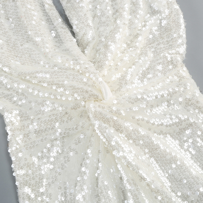 SB3103 White Wedding Dress with Water Diamond Train and Sparkling Sequins Backless Neckline Elegant Formal Dance Party Gown