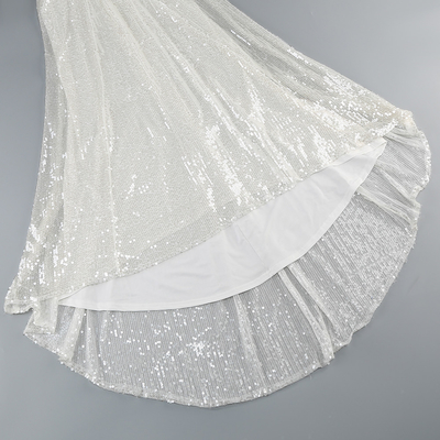 SB3103 White Wedding Dress with Water Diamond Train and Sparkling Sequins Backless Neckline Elegant Formal Dance Party Gown