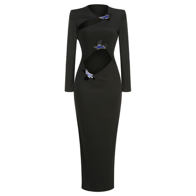 Kimshein LS2482 Women's Sexy Party Dress Long-Sleeved Evening Dress Light Hollow Fashion Dress for Customer Requirements
