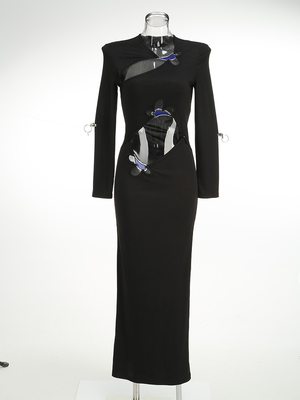 Kimshein LS2482 Women's Sexy Party Dress Long-Sleeved Evening Dress Light Hollow Fashion Dress for Customer Requirements