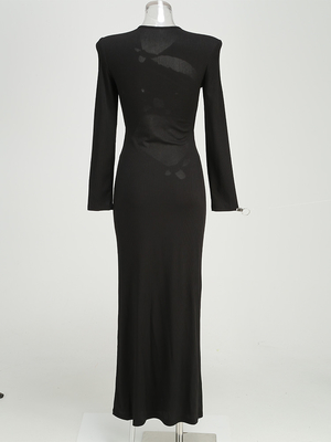 Kimshein LS2482 Women's Sexy Party Dress Long-Sleeved Evening Dress Light Hollow Fashion Dress for Customer Requirements