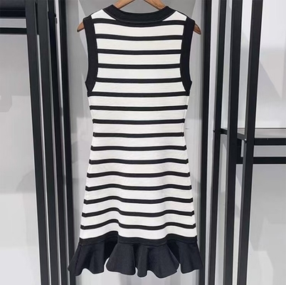 Black Striped Sleeveless Vest Dress for Women Short Casual Knitted Dress Retro Print Method Embossing KD2350