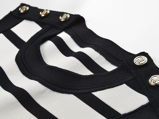Black Striped Sleeveless Vest Dress for Women Short Casual Knitted Dress Retro Print Method Embossing KD2350