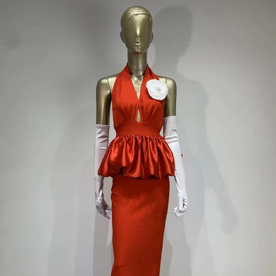 100 Pieces Non-woven Fabric Weaving Method Sexy Backless Party Elegant Dress for Summer