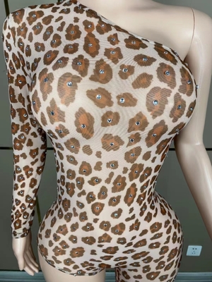 100 Pieces of AD1827 Animal Print Women's Leopard Fashion Show Asymmetrical Sexy Jumpsuit with Flash Printing in 7 Days