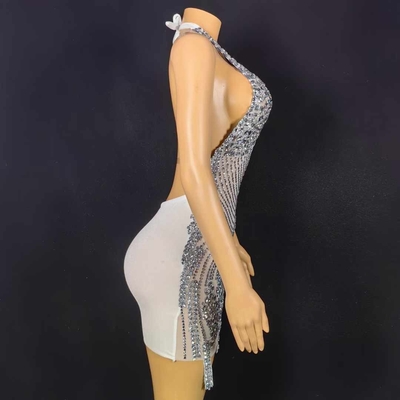 Kimsheinfashion AD1824 Short Skirt Spaghetti Strap Dress with Backless Design and Beautiful Rhinestone Embellishments