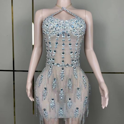 AD1823 Rinhestone Tassel Sleeveless end Backless Collar Party Dress for Modern Dance Performance 7 Days Fast Sampling