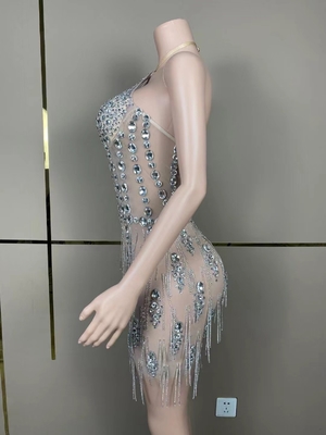 AD1823 Rinhestone Tassel Sleeveless end Backless Collar Party Dress for Modern Dance Performance 7 Days Fast Sampling