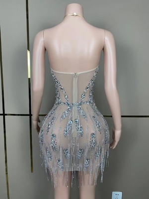 AD1823 Rinhestone Tassel Sleeveless end Backless Collar Party Dress for Modern Dance Performance 7 Days Fast Sampling