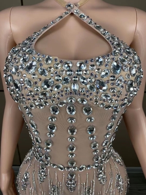 AD1823 Rinhestone Tassel Sleeveless end Backless Collar Party Dress for Modern Dance Performance 7 Days Fast Sampling