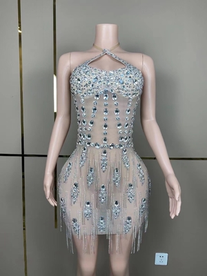 AD1823 Rinhestone Tassel Sleeveless end Backless Collar Party Dress for Modern Dance Performance 7 Days Fast Sampling