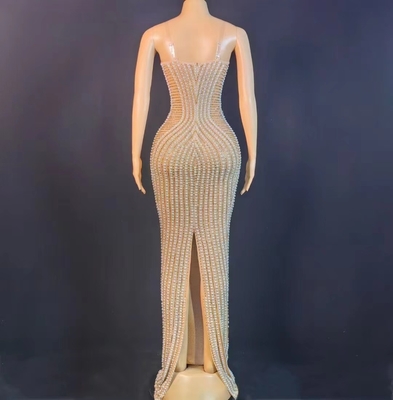 AD1761 Strapless Pearl Beauty Pageant Dress for Women Origin Made Featuring Breathable Fabric and Crystal Embellishments