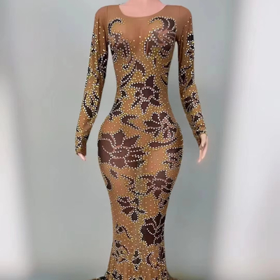 AD2395 Women's Evening Dress Customizable Logo Natural Waistline Diamond Water Diamond and Crystal Beauty Pageant Dress