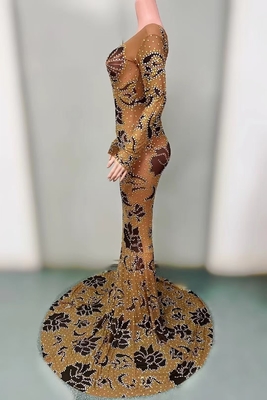 AD2395 Women's Evening Dress Customizable Logo Natural Waistline Diamond Water Diamond and Crystal Beauty Pageant Dress