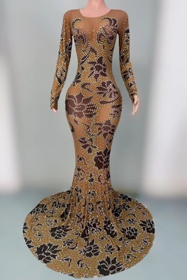 AD2395 Women's Evening Dress Customizable Logo Natural Waistline Diamond Water Diamond and Crystal Beauty Pageant Dress
