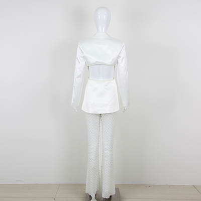 SR2278 Elegant Women's Fashion Suit Spring Two-piece Pearl Suit Pants Women for Spring Season from Guangdong