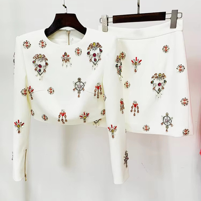 Stock/Ready-to-Ship SR2275 Two-Piece Dress and Elegant for Women Colorful Crystal Long Sleeves 240g Fabric Weight