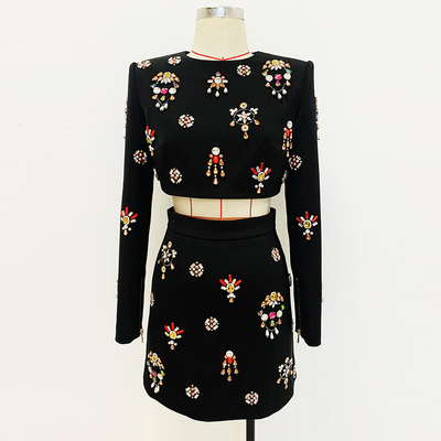 Stock/Ready-to-Ship SR2275 Two-Piece Dress and Elegant for Women Colorful Crystal Long Sleeves 240g Fabric Weight
