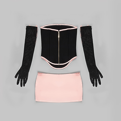 Quick-Dry Fashion BD2295 End Fashion Club Women's Knitted Tight Dress and Matching Crop Top Set in Pink for Fall Season