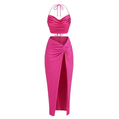 SS2325 Kimsehin Women's Daily Wear Sleeveless Beaded Two-Piece Birthday Maxi Dress Set with Ammonia / Polyester Material
