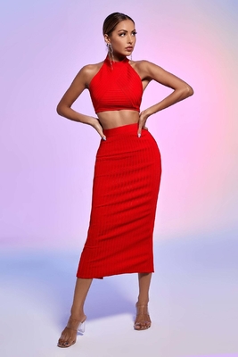 FD2496 Kimshein Women's High Neck Knit Sleeveless Backless Maxi Dress Set Two-Piece Suit Party Dress for Women
