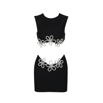 SS2301 Kimshein Women's High Fashion Short Skirt Sleeveless PU Bandage Two-Piece Dress for Casual Life Chic and Sensual