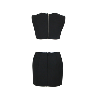 SS2301 Kimshein Women's High Fashion Short Skirt Sleeveless PU Bandage Two-Piece Dress for Casual Life Chic and Sensual