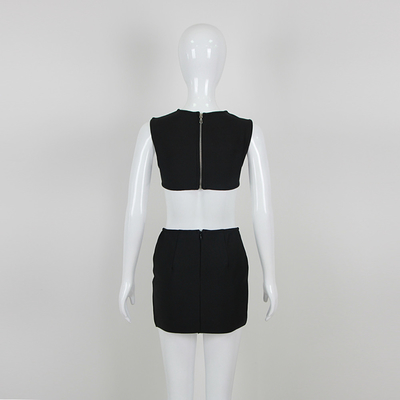 SS2301 Kimshein Women's High Fashion Short Skirt Sleeveless PU Bandage Two-Piece Dress for Casual Life Chic and Sensual