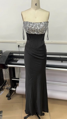 ED2544 Black Evening Dress Sexy Slim Fit Mermaid Style Pleated Retro Knit Party Wedding Party Floor Length for Women's