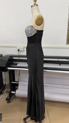 ED2544 Black Evening Dress Sexy Slim Fit Mermaid Style Pleated Retro Knit Party Wedding Party Floor Length for Women's