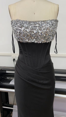 ED2544 Black Evening Dress Sexy Slim Fit Mermaid Style Pleated Retro Knit Party Wedding Party Floor Length for Women's