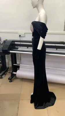 ED2525 Fashionable Off-Shoulder Black Rhinestone Satin Evening Dress Customized Sample for Women's Elegant Pencil Dress
