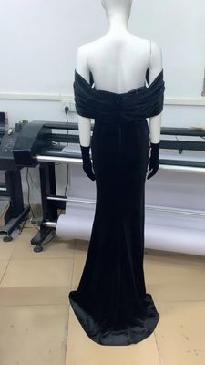 ED2525 Fashionable Off-Shoulder Black Rhinestone Satin Evening Dress Customized Sample for Women's Elegant Pencil Dress